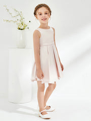 Scoop Pleated Knee-Length Girl's Dress Rose Petal