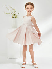Scoop Pleated Knee-Length Girl's Dress Rose Petal
