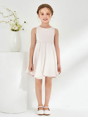 Scoop Pleated Knee-Length Girl's Dress Rose Petal