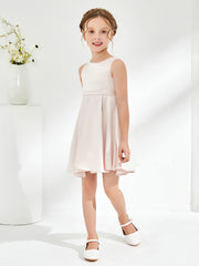 Scoop Pleated Knee-Length Girl's Dress Rose Petal