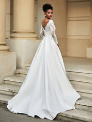 Backless Long Sleeve Wedding Dress With Button Black