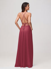 A-Line Square Chiffon Dress With Slit Cinnamon Rose