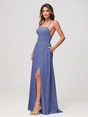 A-Line Square Chiffon Dress With Slit Periwinkle
