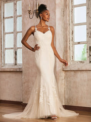 Sweetheart Spaghetti Straps Tulle Mermaid Wedding Dress Ivory