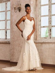 Sweetheart Spaghetti Straps Tulle Mermaid Wedding Dress Ivory