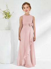 Bateau A-line Junior Bridesmaid Gowns with Bow Dusty Rose