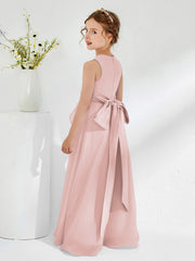 Bateau A-line Junior Bridesmaid Gowns with Bow Dusty Rose