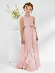 Bateau A-line Junior Bridesmaid Gowns with Bow Dusty Rose