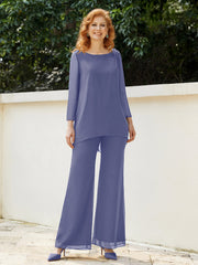 Scoop Chiffon Floor-Length Beaded Pant Suit Periwinkle