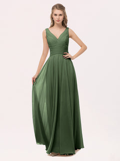 Full Length Chiffon Dresses with Bow Olive Green