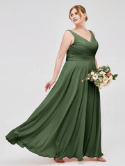 Full Length Chiffon Dresses with Bow Olive Green