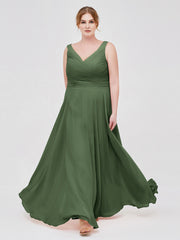 Full Length Chiffon Dresses with Bow Olive Green