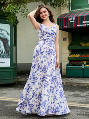 V Neck Floral Print Chiffon Dress With Bow