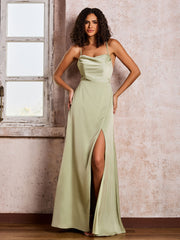 Square Spaghetti Straps Floor-length Dresses With Slit Dusty Sage