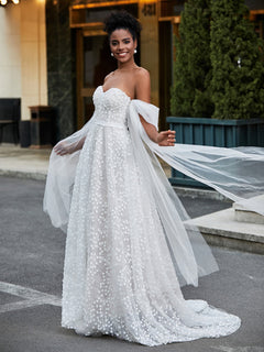 Lace Sleeveless A-Line Wedding Dress With Sash White