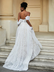 Lace Sleeveless A-Line Wedding Dress With Sash Champagne