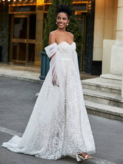Lace Sleeveless A-Line Wedding Dress With Sash Champagne