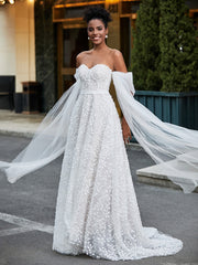 Lace Sleeveless A-Line Wedding Dress With Sash Champagne
