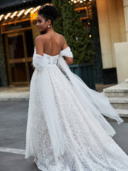 Lace Sleeveless A-Line Wedding Dress With Sash Champagne