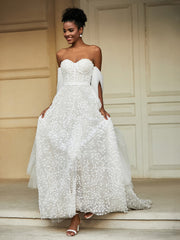 Lace Sleeveless A-Line Wedding Dress With Sash Champagne