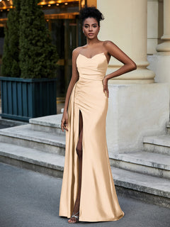 Off the Shoulder Stretch Satin Sweep Train Dress Champagne