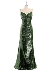 Sequins Lace Dresses with Spaghetti Strap Olive Green