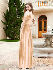 A-line V-neck Velvet Dress With Slit Champagne