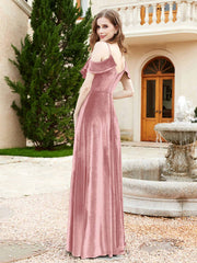 A-line V-neck Velvet Dress With Slit Dusty Rose