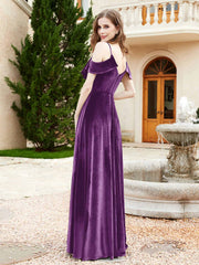 A-line V-neck Velvet Dress With Slit Grape