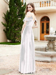 A-line V-neck Velvet Dress With Slit Ivory