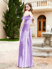 A-line V-neck Velvet Dress With Slit Lilac