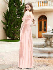 A-line V-neck Velvet Dress With Slit Pearl Pink