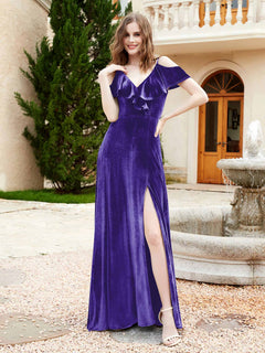 A-line V-neck Velvet Dress With Slit Regency