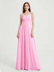 Spaghetti Strap Bridesmaid Dress with Pockets Candy Pink