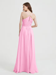 Spaghetti Strap Bridesmaid Dress with Pockets Candy Pink