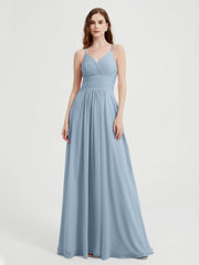 Spaghetti Strap Bridesmaid Dress with Pockets Dusty Blue