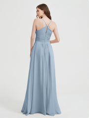 Spaghetti Strap Bridesmaid Dress with Pockets Dusty Blue