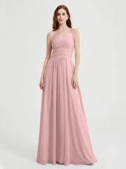 Spaghetti Strap Bridesmaid Dress with Pockets Dusty Rose