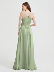 Spaghetti Strap Bridesmaid Dress with Pockets Dusty Sage