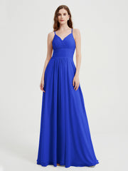 Spaghetti Strap Bridesmaid Dress with Pockets Royal Blue