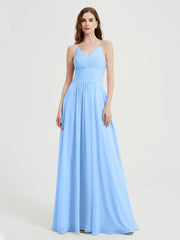 Spaghetti Strap Bridesmaid Dress with Pockets Sky Blue