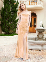 Strapless Mermaid Velvet Dress with Sweep Train Champagne Plus Size