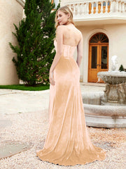 Strapless Mermaid Velvet Dress with Sweep Train Champagne