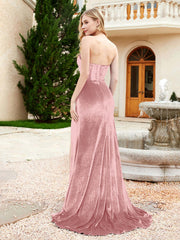 Strapless Mermaid Velvet Dress with Sweep Train Dusty Rose Plus Size