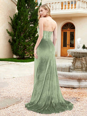 Strapless Mermaid Velvet Dress with Sweep Train Dusty Sage