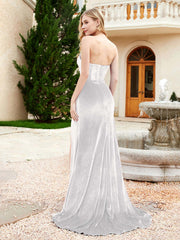 Strapless Mermaid Velvet Dress with Sweep Train Ivory