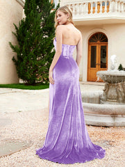 Strapless Mermaid Velvet Dress with Sweep Train Lilac Plus Size