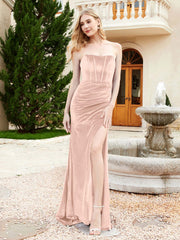 Strapless Mermaid Velvet Dress with Sweep Train Pearl Pink Plus Size