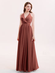 V-neck Chiffon Maxi Bridesmaid Dresses Terracotta