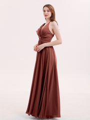 V-neck Chiffon Maxi Bridesmaid Dresses Terracotta